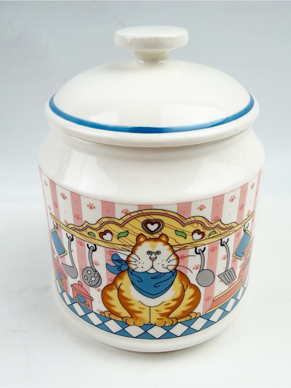 Vtg 80s Lisa Berrett Cat in the Kitchen Ceramic Canister Jar Japan Orange Tabby